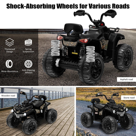 Electric 4-Wheeler Quad for Kids with 2 Speeds, Mp3 Player, and Headlights - Black