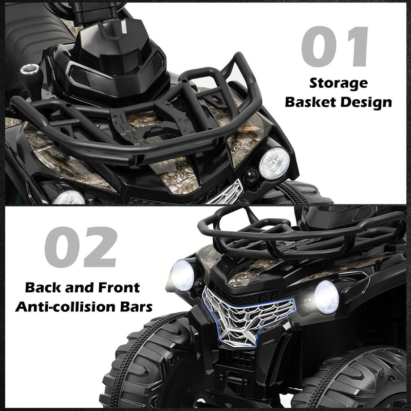 Electric 4-Wheeler Quad for Kids with 2 Speeds, Mp3 Player, and Headlights - Black