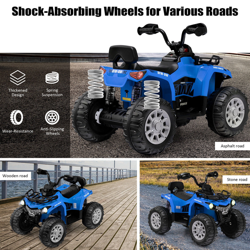 Electric 4-Wheeler Quad for Kids with 2 Speeds, Mp3 Player, and Headlights - Blue