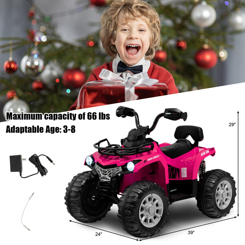 Electric 4-Wheeler Quad for Kids with 2 Speeds, Mp3 Player, and Headlights - Pink