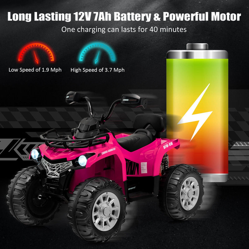 Electric 4-Wheeler Quad for Kids with 2 Speeds, Mp3 Player, and Headlights - Pink