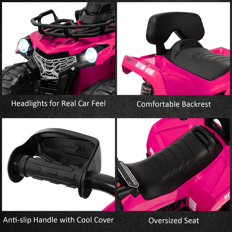 Electric 4-Wheeler Quad for Kids with 2 Speeds, Mp3 Player, and Headlights - Pink