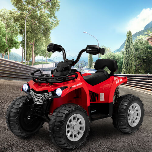 Electric 4-Wheeler Quad for Kids with 2 Speeds, MP3 Player, and Headlights - Red