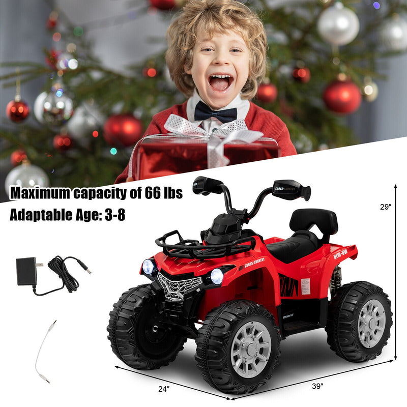 Electric 4-Wheeler Quad for Kids with 2 Speeds, MP3 Player, and Headlights - Red