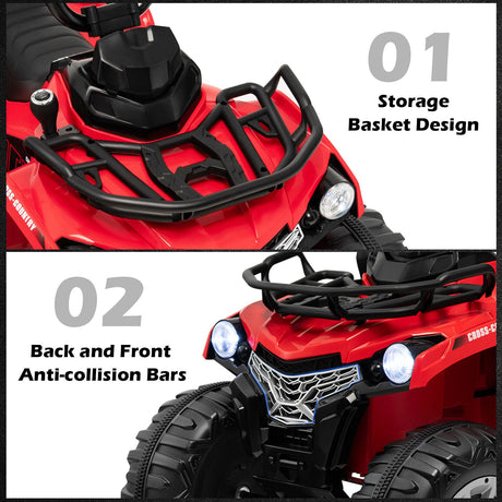 Electric 4-Wheeler Quad for Kids with 2 Speeds, MP3 Player, and Headlights - Red