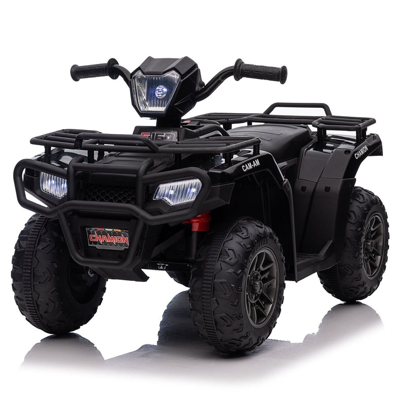 Electric 4-Wheeler Quad for Kids with MP3 & Headlights - 2 Speeds, 12V, Black