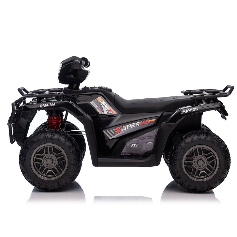Electric 4-Wheeler Quad for Kids with MP3 & Headlights - 2 Speeds, 12V, Black
