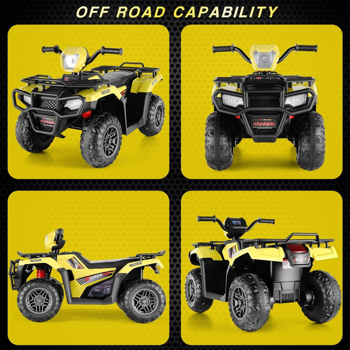 Electric 4-Wheeler Quad for Kids with MP3 & Headlights - 2 Speeds, 12V, Yellow