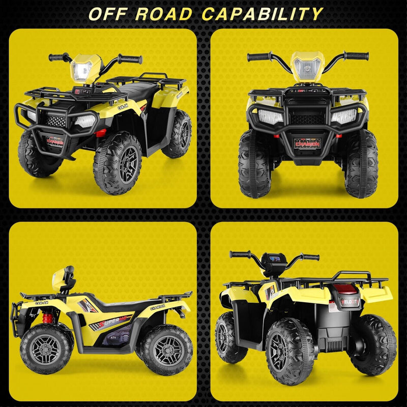 Electric 4-Wheeler Quad for Kids with MP3 & Headlights - 2 Speeds, 12V, Yellow