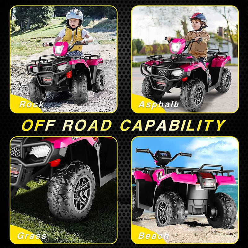 Electric 4-Wheeler Quad for Kids with MP3 and Headlights - 2 Speeds, Pink