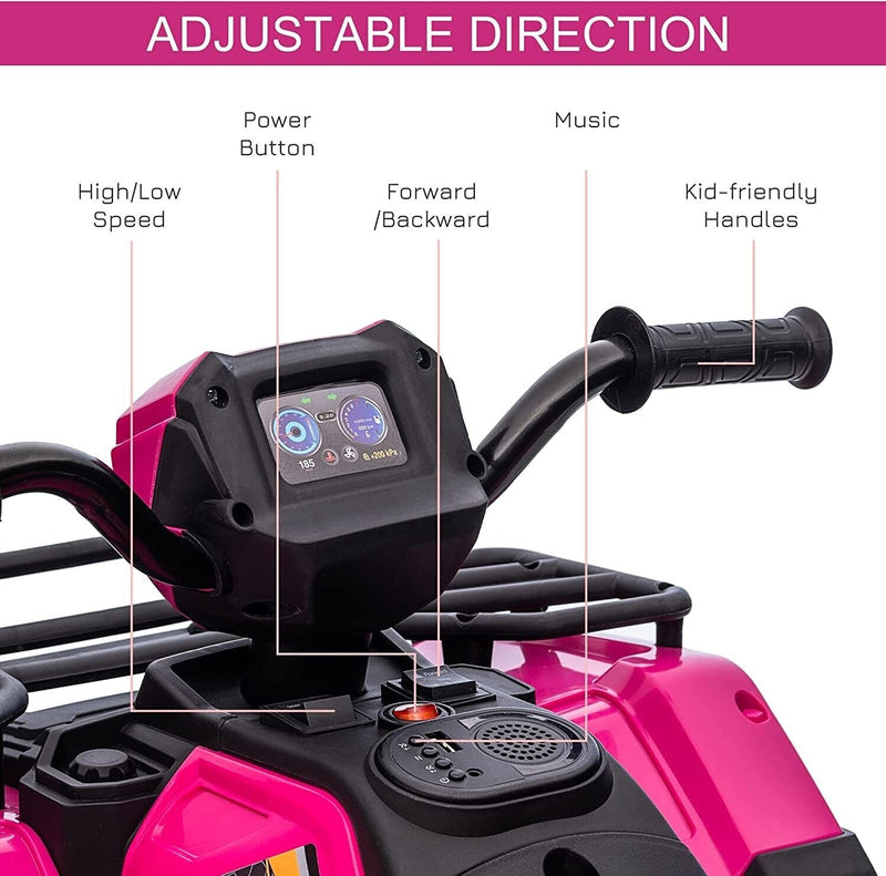 Electric 4-Wheeler Quad for Kids with MP3 and Headlights - 2 Speeds, Pink