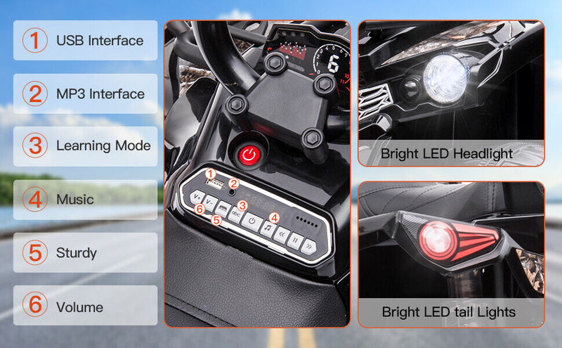 Electric 4-Wheeler Quad for Kids with Music and LED Lights - 12V Black ATV Ride-On