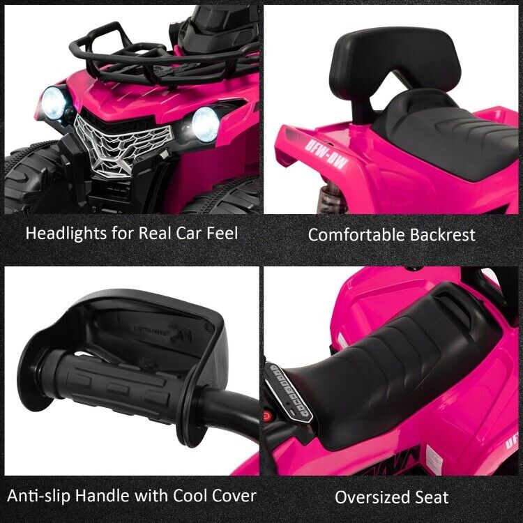 Electric 4-Wheeler Ride On ATV Quad for Kids with MP3 and Headlight in Pink