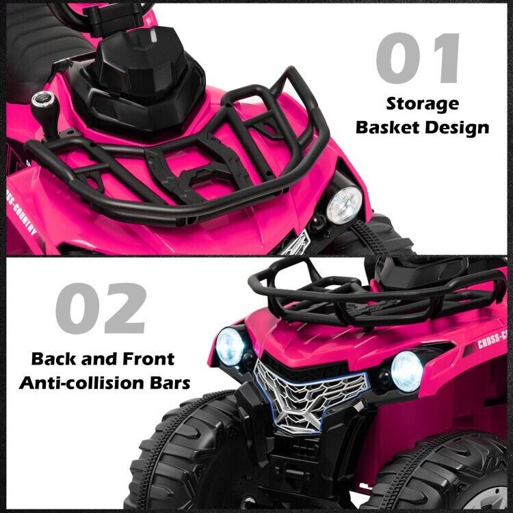 Electric 4-Wheeler Ride On ATV Quad for Kids with MP3 and Headlight in Pink