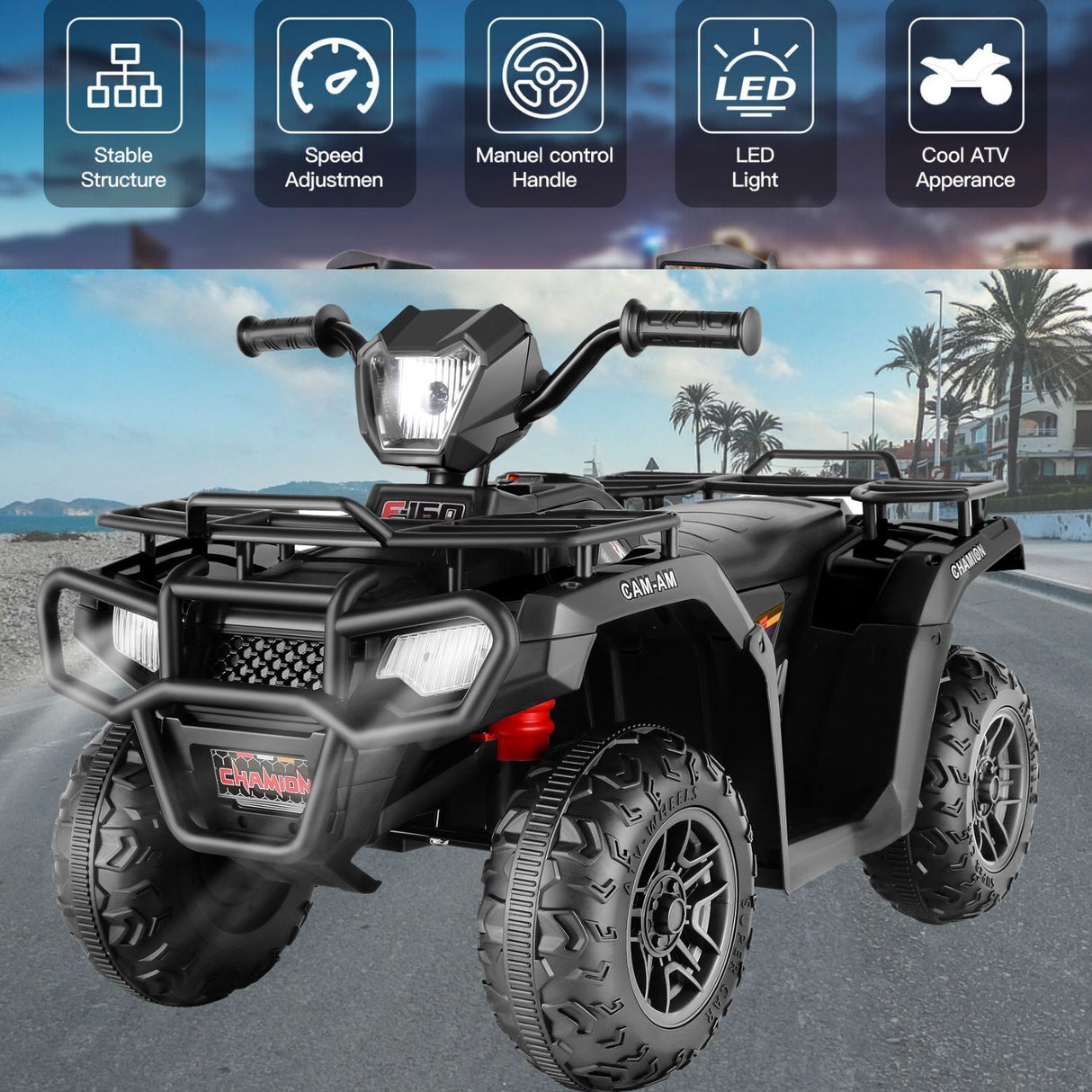 Electric ATV 4-Wheeler for Kids with USB and AUX Ports - 12V Battery Powered Ride-On Car