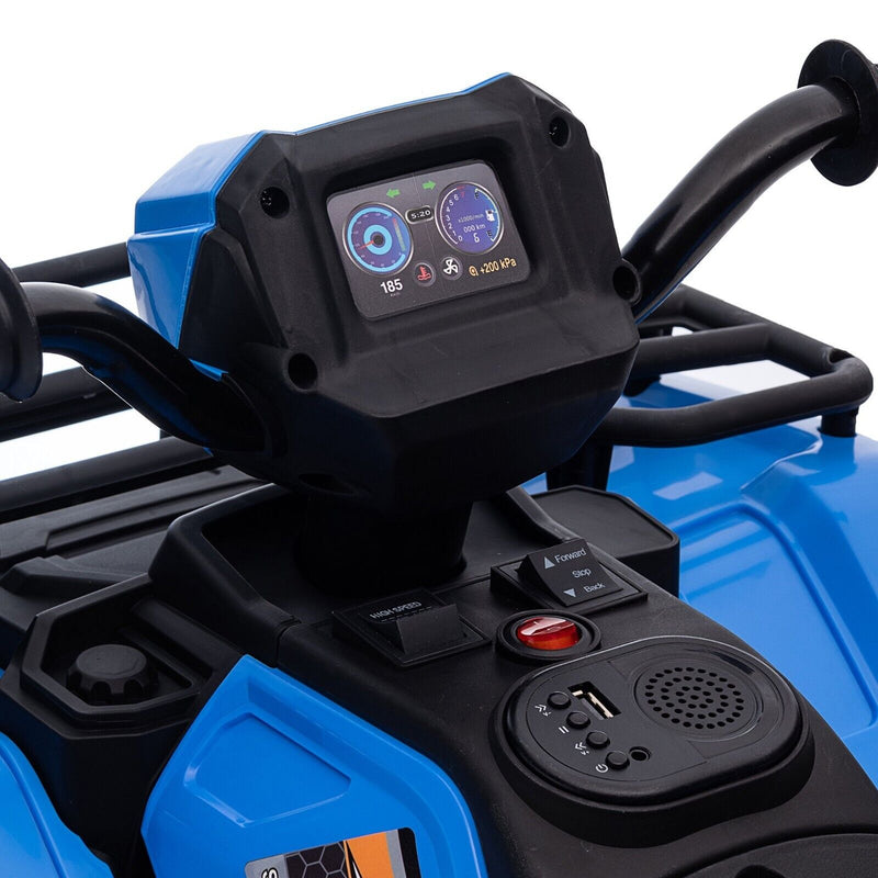 Electric 4-Wheeler Quad for Kids with MP3 & Headlights - 2 Speeds, 12V, Blue