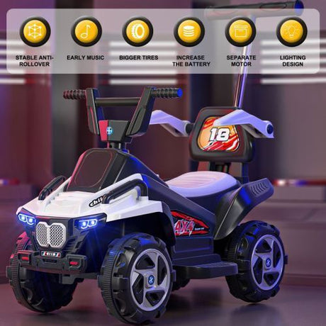 Electric ATV Quad 6V Ride-On Toy Car for Kids with LED Headlights - White