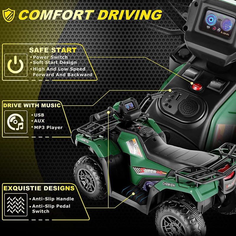 Electric ATV Quad Car Toy for Kids with LED Lights, USB and MP3 Player - Suitable for Girls and Boys Aged 3-8 Years