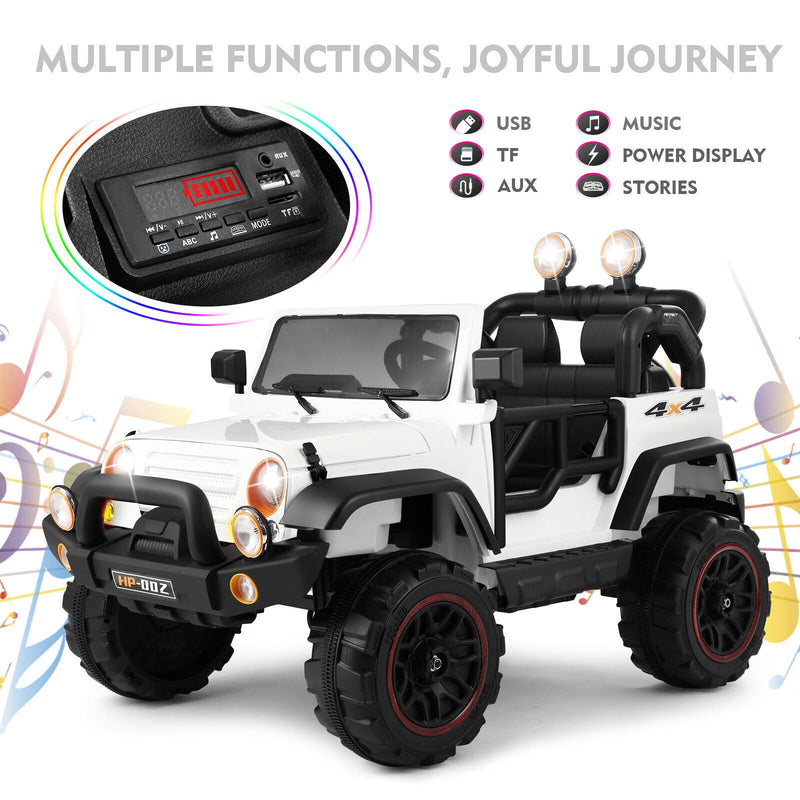 Electric Battery Kids Ride-On Car Truck with LED Lights, MP3 Player, and Remote Control - White
