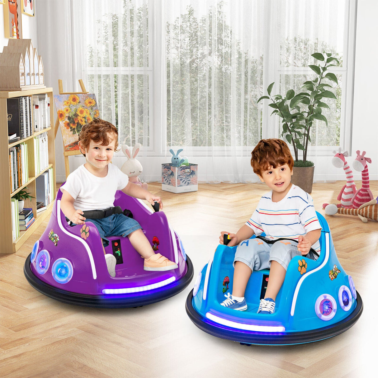 Electric Bumper Car for Kids with Remote Control, LED Lights, and Music - Purple