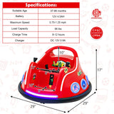 Electric Bumper Car for Kids with Remote Control, LED Lights, and Music - Red