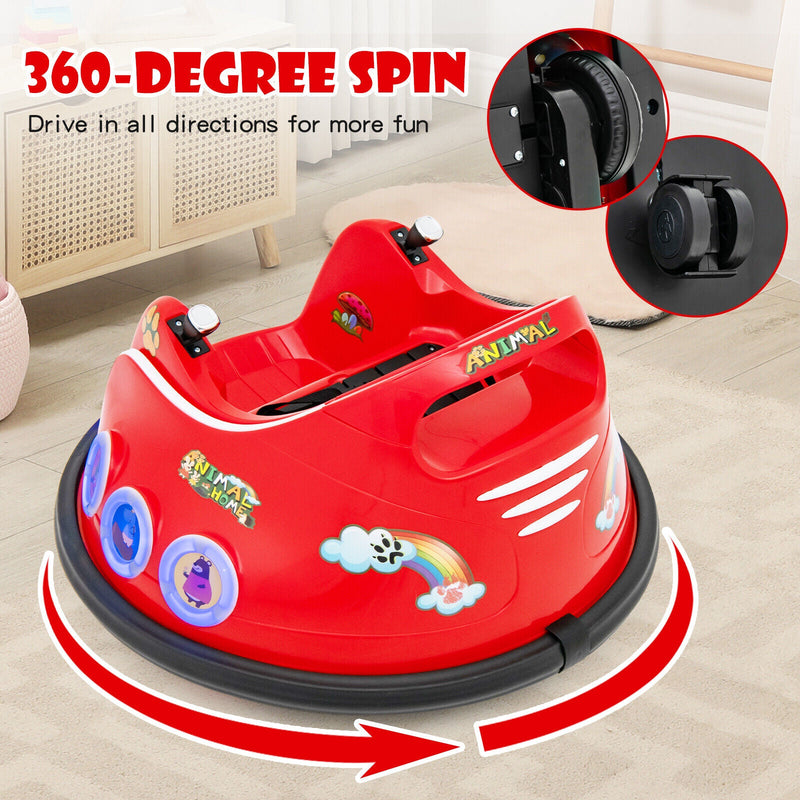 Electric Bumper Car for Kids with Remote Control, LED Lights, and Music - Red