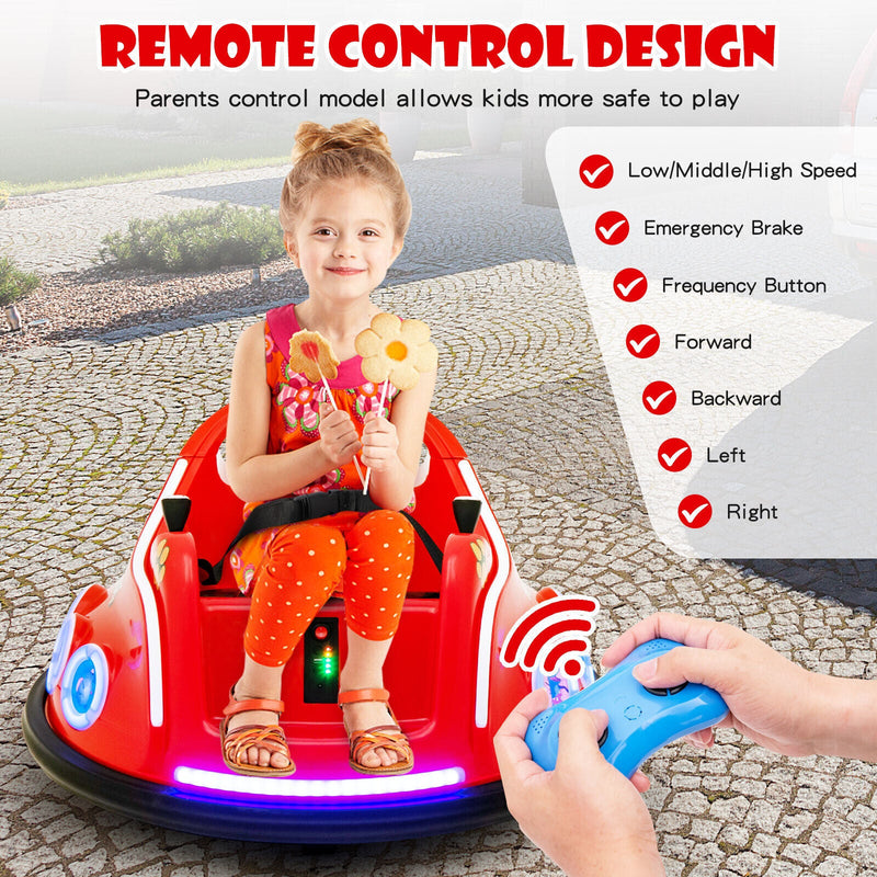 Electric Bumper Car for Kids with Remote Control, LED Lights, and Music - Red