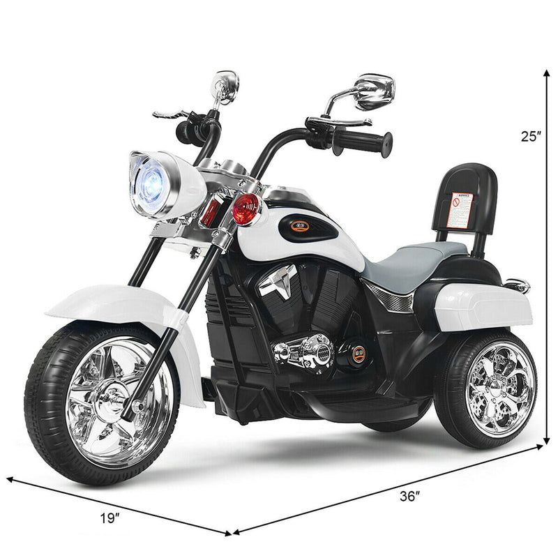 Electric Chopper Motorcycle for Kids with Headlight and 3 Wheels - White