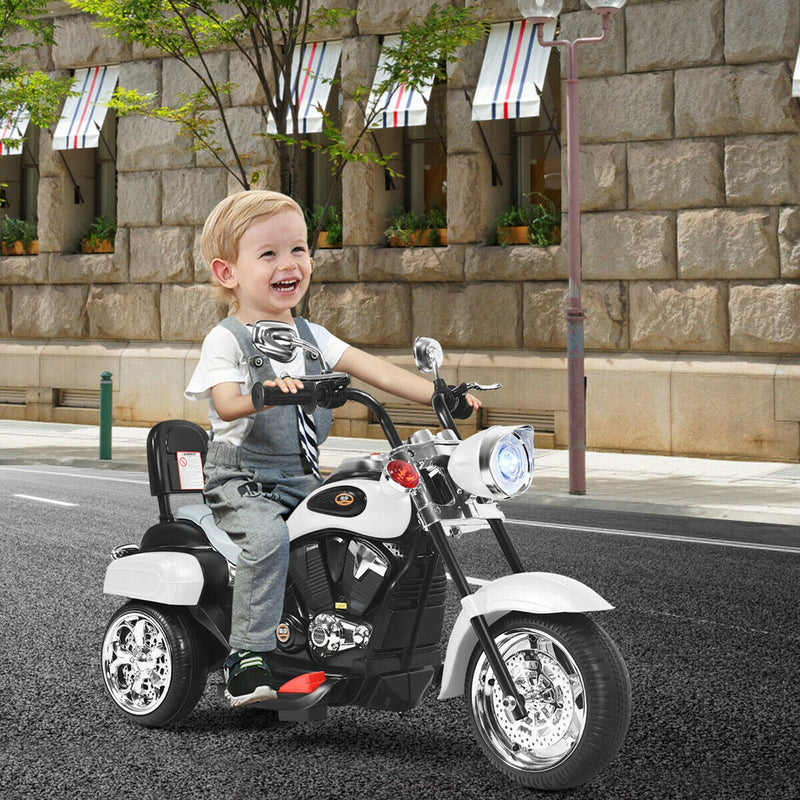 Electric Chopper Motorcycle for Kids with Headlight and 3 Wheels - White