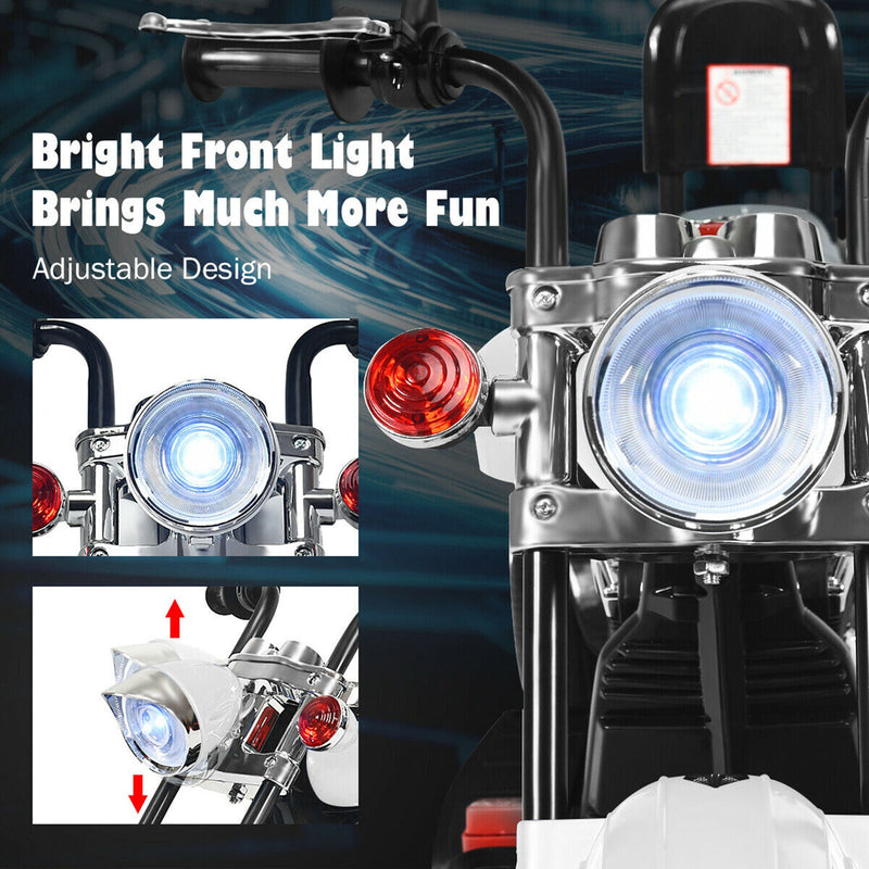 Electric Chopper Motorcycle for Kids with Headlight and 3 Wheels - White