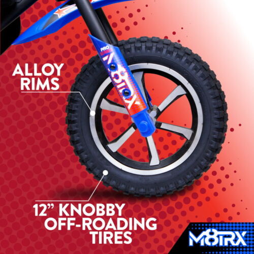 Electric Dirt Bike for Kids and Teens - 24V Ride on Toy Motorcycle in Red/Blue