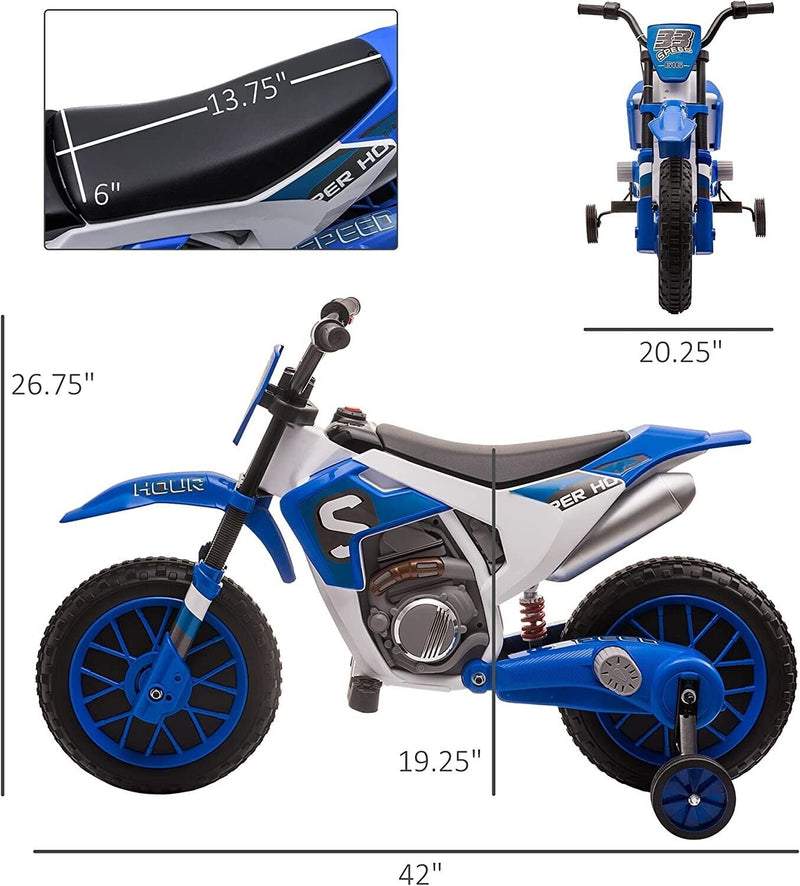 Electric Dirt Bike for Kids with Training Wheels and Rechargeable Battery - Blue