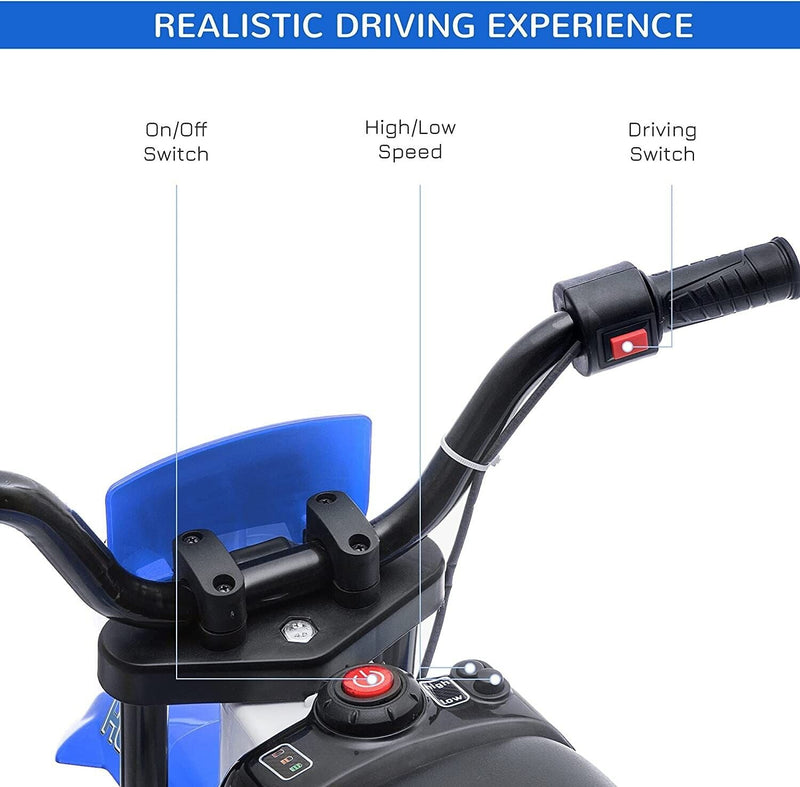 Electric Dirt Bike for Kids with Training Wheels and Rechargeable Battery - Blue