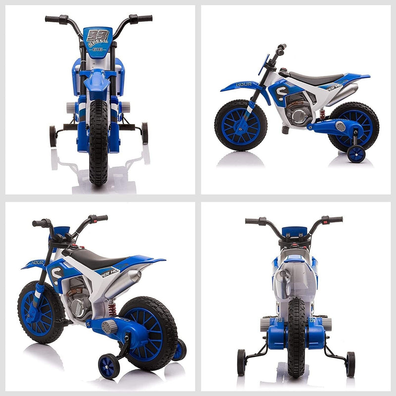 Electric Dirt Bike for Kids with Training Wheels and Rechargeable Battery - Blue