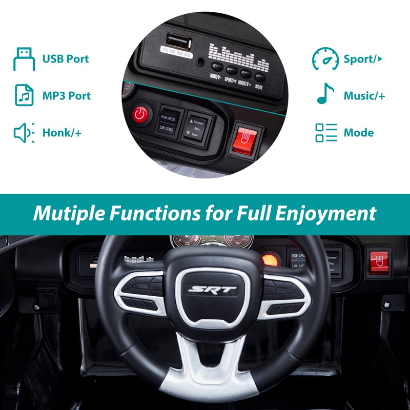 Electric Dodge Charger 12V Ride-On Car with Remote Control for Kids Ages 3-5