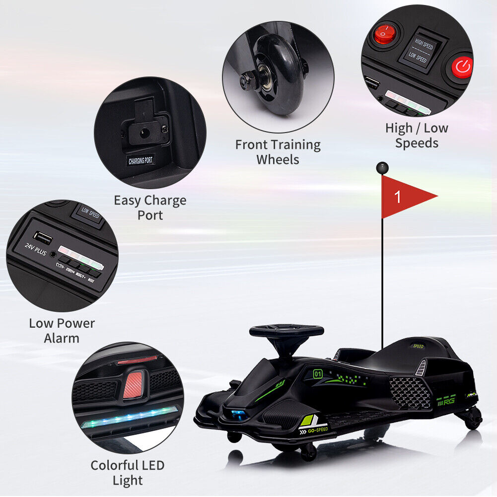 Electric Drifting Go-Kart for Kids with Brushless Motor and Music - 24V Ride On Drift Car