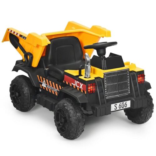 Electric Dump Truck Ride-On Toy for Kids - 12V Battery Powered with Yellow Bucket and Dump Bed