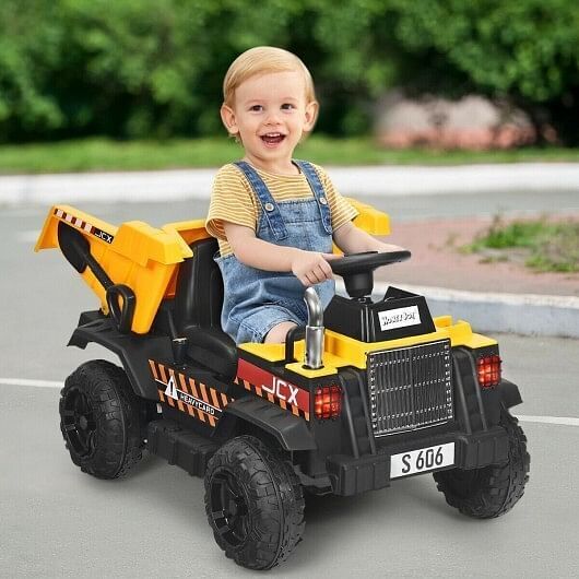 Electric Dump Truck Ride-On Toy for Kids - 12V Battery Powered with Yellow Bucket and Dump Bed