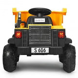 Electric Dump Truck Ride-On Toy for Kids - 12V Battery Powered with Yellow Bucket and Dump Bed