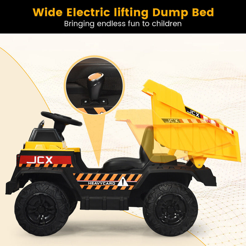 Electric Dump Truck Ride-On Toy with Remote Control and Working Bucket - 12V Construction Tractor for Kids