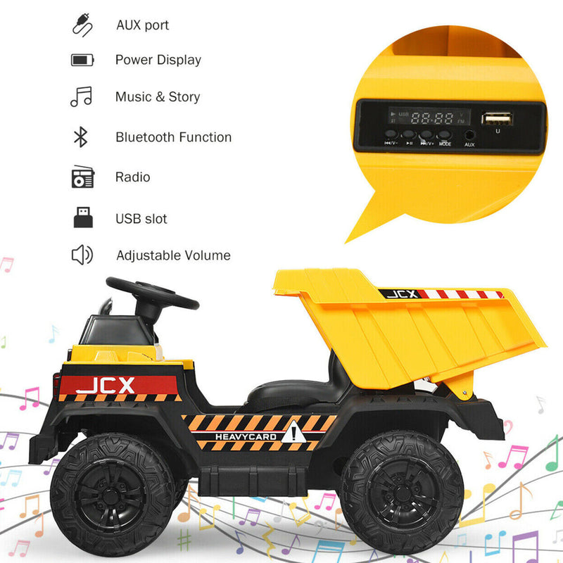 Electric Dump Truck Ride-On Toy with Remote Control and Working Bucket - 12V Construction Tractor for Kids