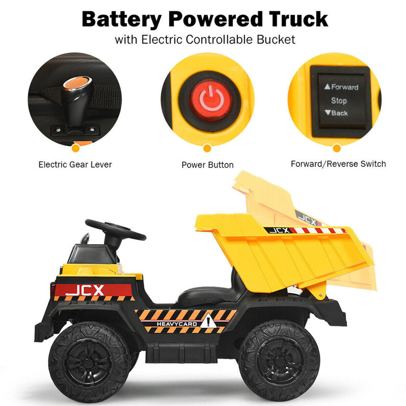 Electric Dump Truck Ride-On Toy with Remote Control and Working Bucket - 12V Construction Tractor for Kids