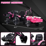 Electric Excavator & Bulldozer Toy Car with Trailer and Music for Kids (24V)