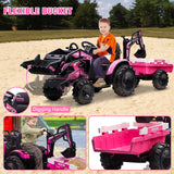 Electric Excavator & Bulldozer Toy Car with Trailer and Music for Kids (24V)
