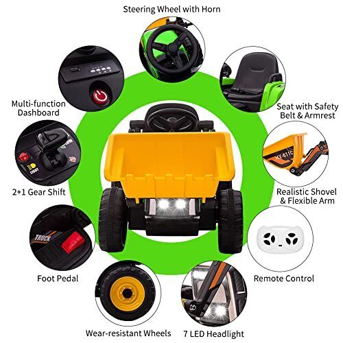 12V Battery-Powered Kids Excavator Ride-On Toy with Music and Headlights - Perfect Xmas Gift!