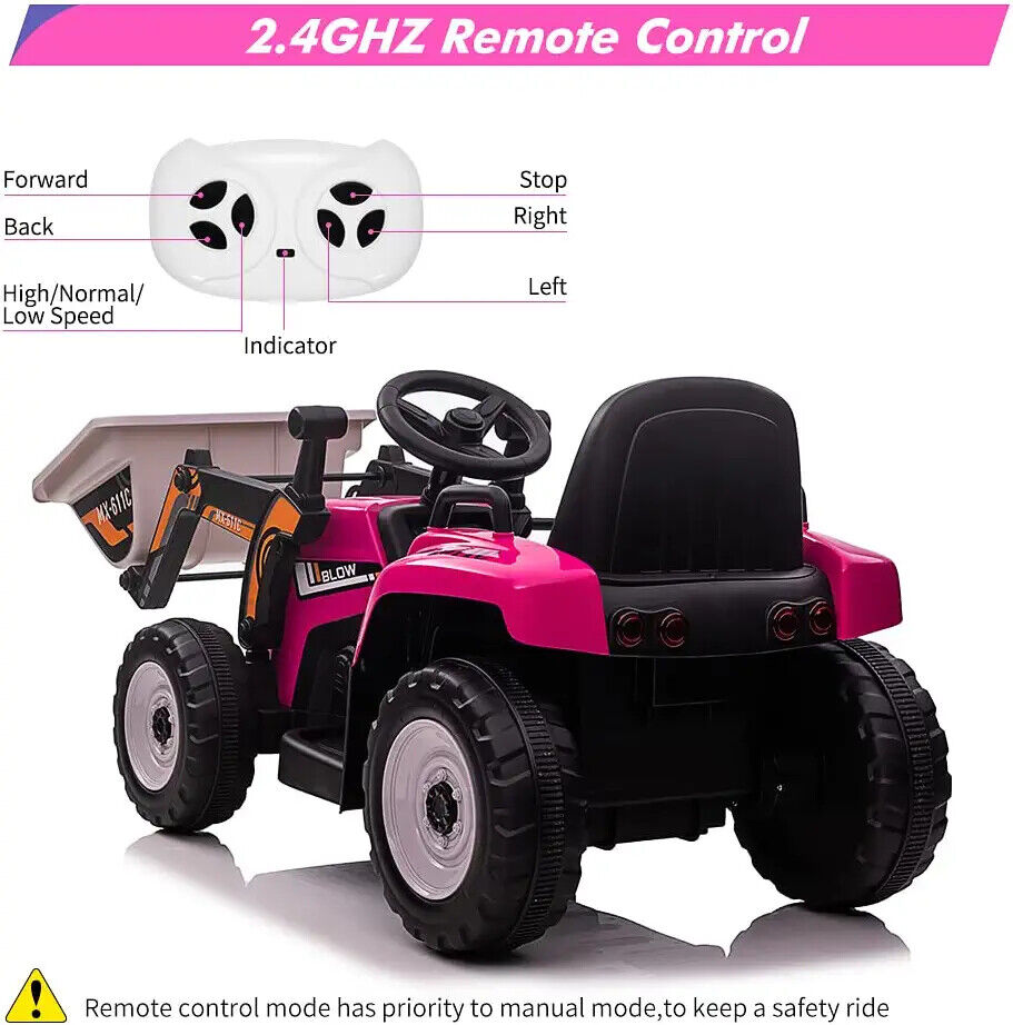 12V Battery-Powered Kids Excavator Ride-On Toy with Music and Headlights - Perfect Xmas Gift!