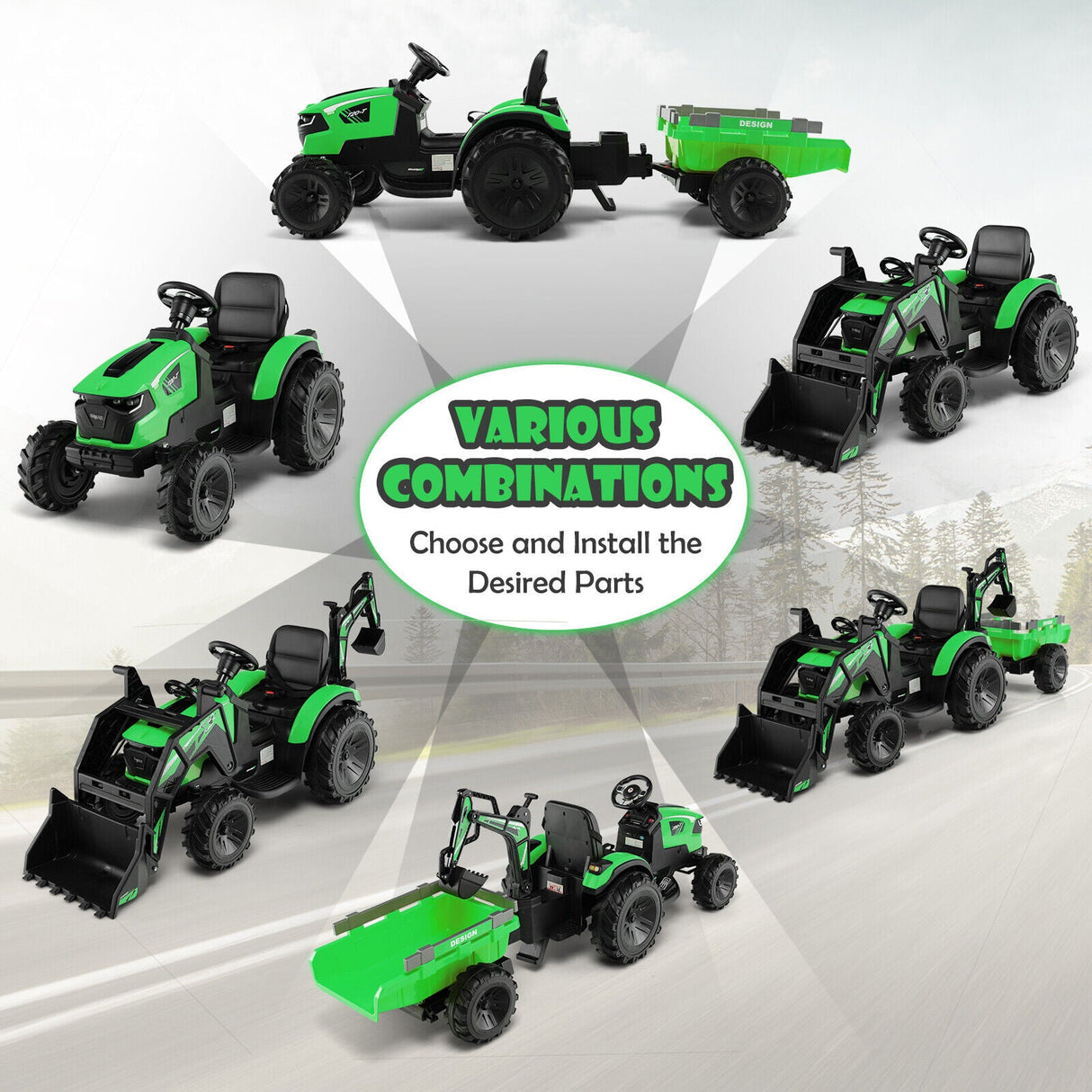 Electric Excavator Ride-On Toy for Kids with 12V Battery and 2 Modes - Green