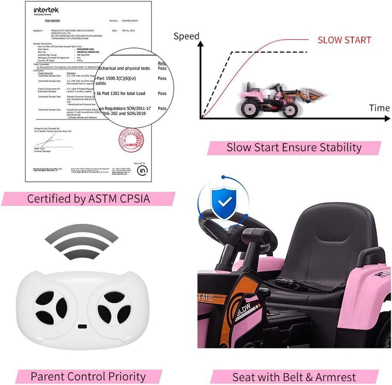 Electric Excavator Truck for Kids with 3 Speeds and Music - 12V Battery Powered Digger Ride-On