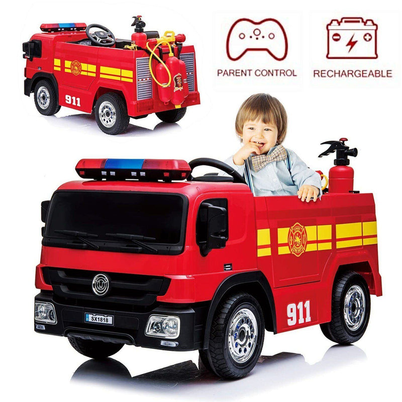Electric Fire Truck Ride-On for Kids with Remote Control Motorized Power
