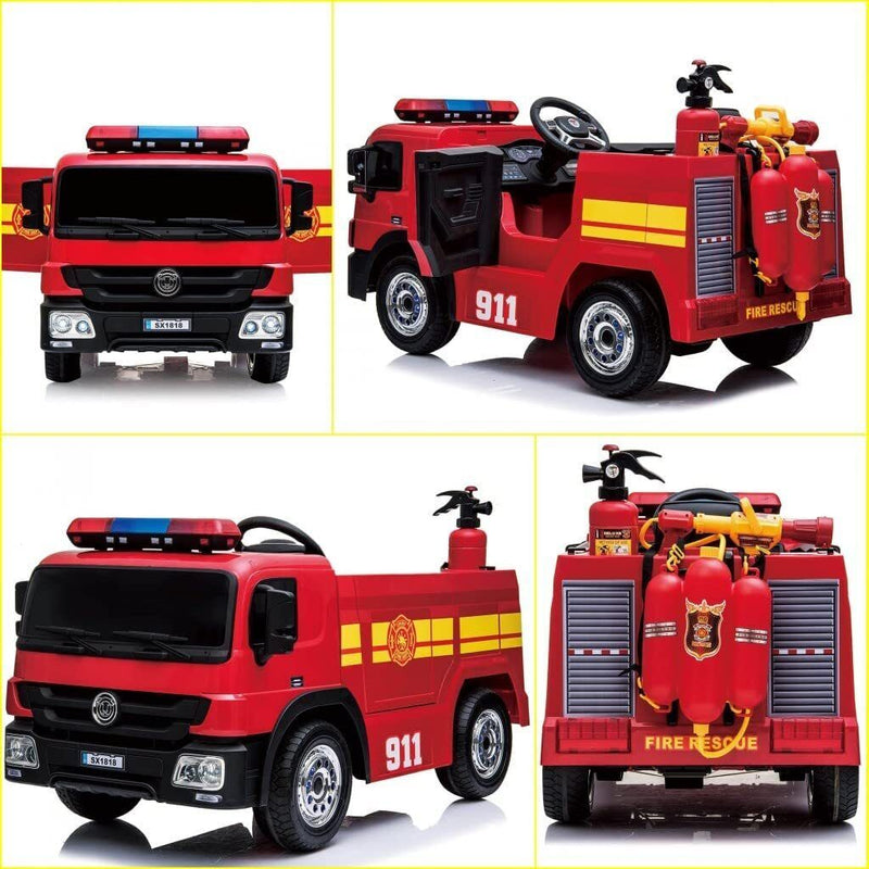 Electric Fire Truck Ride-On Toy for Kids with Remote Control, LED Lights, and MP3 Player - 12V